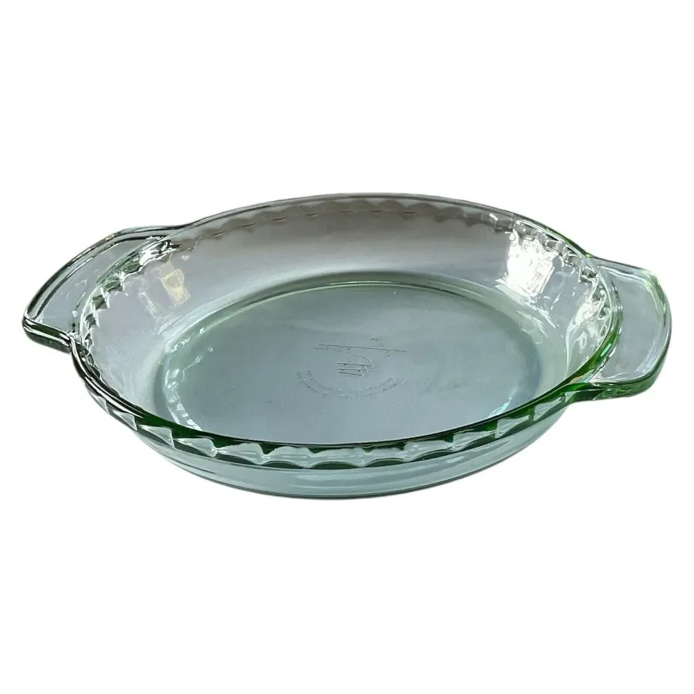 Martha Stewart Everyday MSE‎ Green Glass Ribbed Pie Plate Dish 9 inch Round 1QT